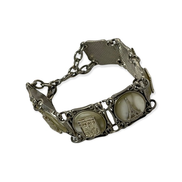 VTG silver PARIS FRANCE FRENCH Eiffel tower lucite link panel tourist bracelet - Picture 7 of 12